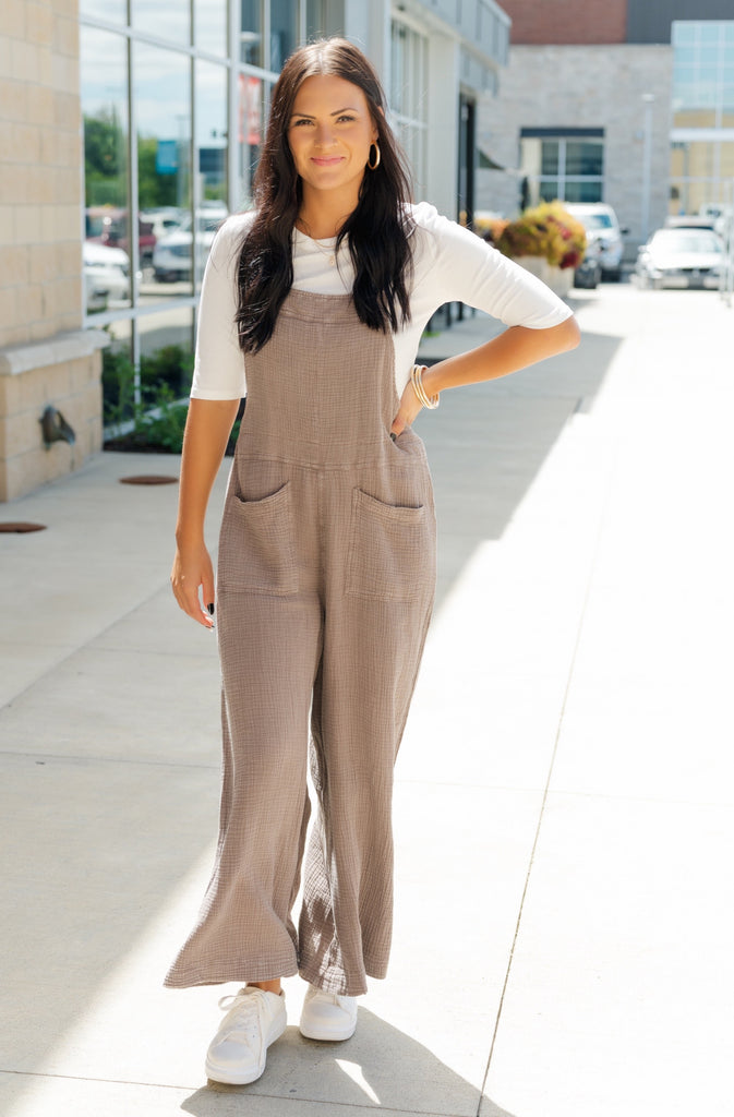 Sunday Fun Day Wide Leg Jumpsuit-Mushroom - BluePeppermint Boutique