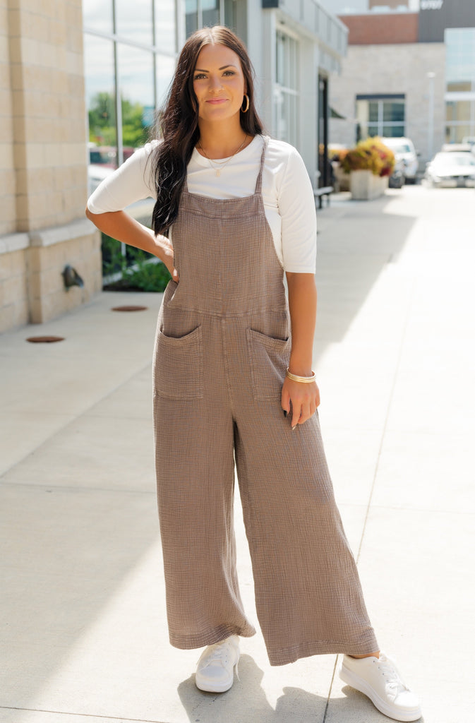 Sunday Fun Day Wide Leg Jumpsuit-Mushroom - BluePeppermint Boutique