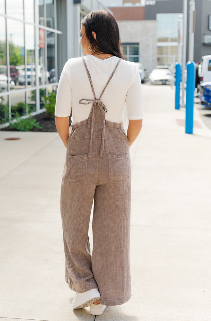 Sunday Fun Day Wide Leg Jumpsuit-Mushroom - BluePeppermint Boutique