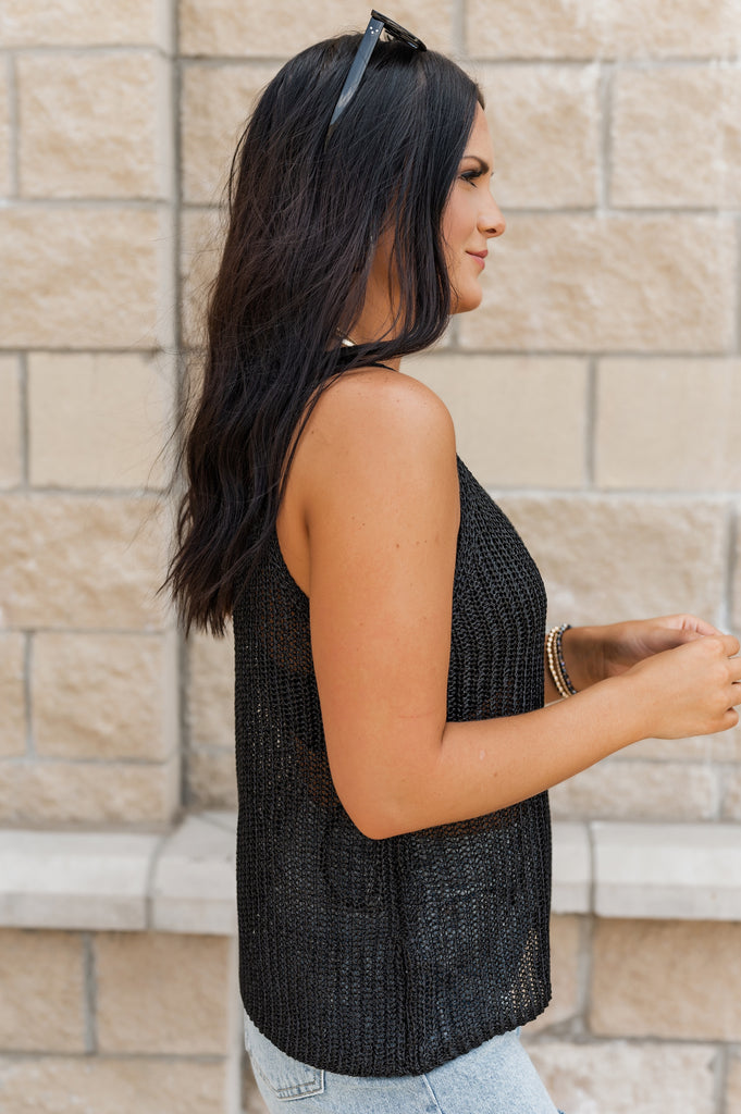 Nicole Weave Knit Tank Black - BluePeppermint Boutique