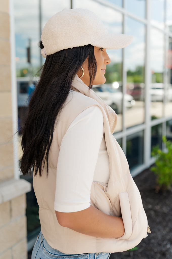 Shawty Short Puffer Vest-Sand - BluePeppermint Boutique