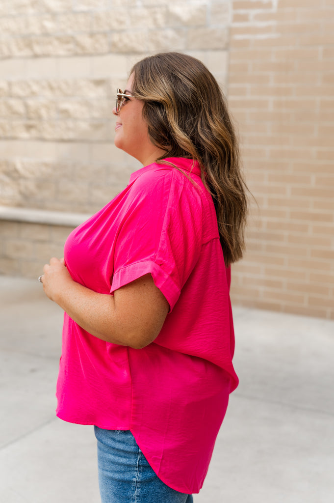 Pretty In Pink Button Up Top - BluePeppermint Boutique