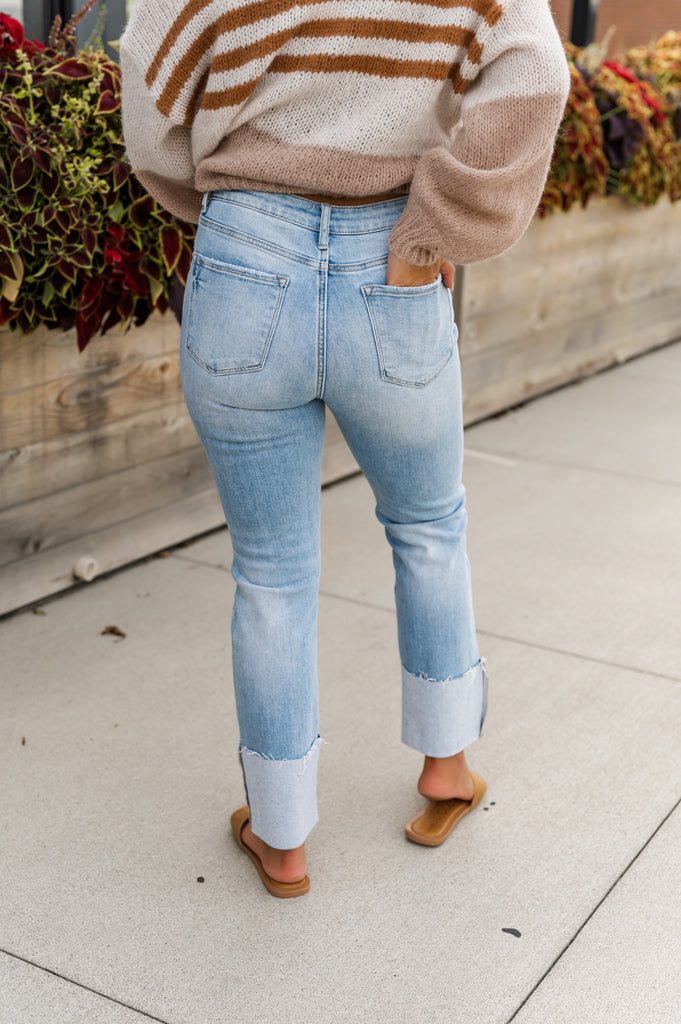 Cuffing Season is Coming High Rise Straight Jeans - BluePeppermint Boutique