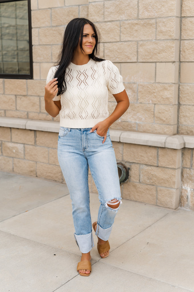 Ivy League Short Sleeve Sweater - BluePeppermint Boutique