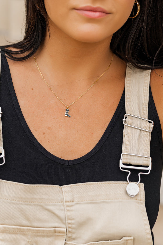 Gold Dipped Cowboy Boot Necklace-Black - BluePeppermint Boutique