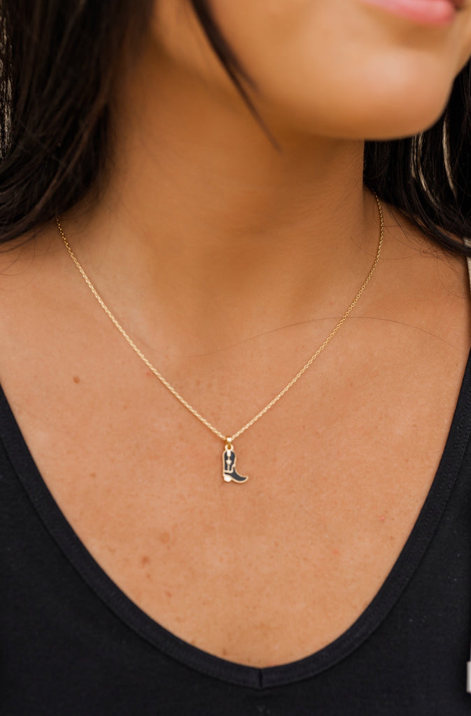 Gold Dipped Cowboy Boot Necklace-Black - BluePeppermint Boutique
