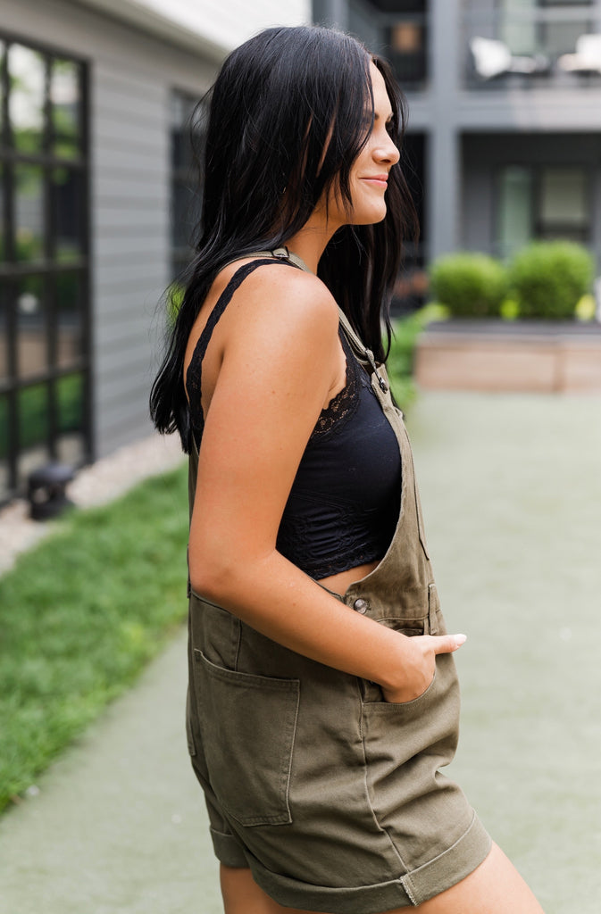 Olivia Denim Short Overalls - BluePeppermint Boutique