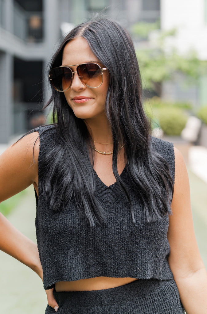 Britney Era V-Neck Cropped Sweater Top - BluePeppermint Boutique