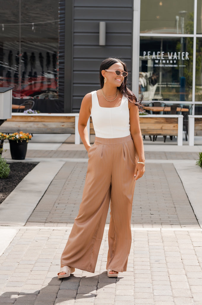Quinn Spandex Crop Top Cream - BluePeppermint Boutique