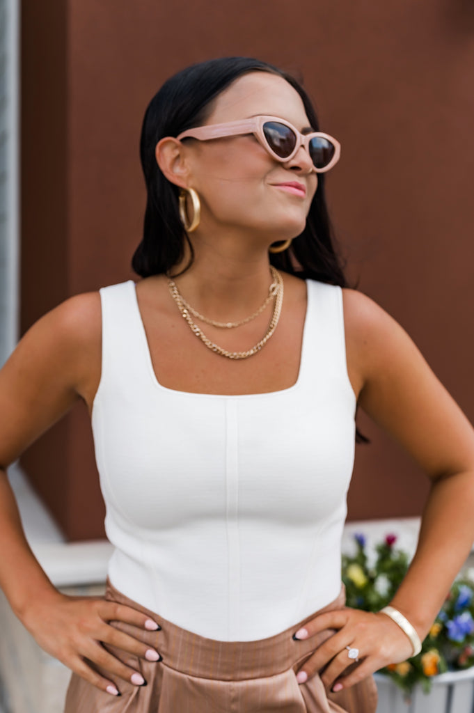 Quinn Spandex Crop Top Cream - BluePeppermint Boutique