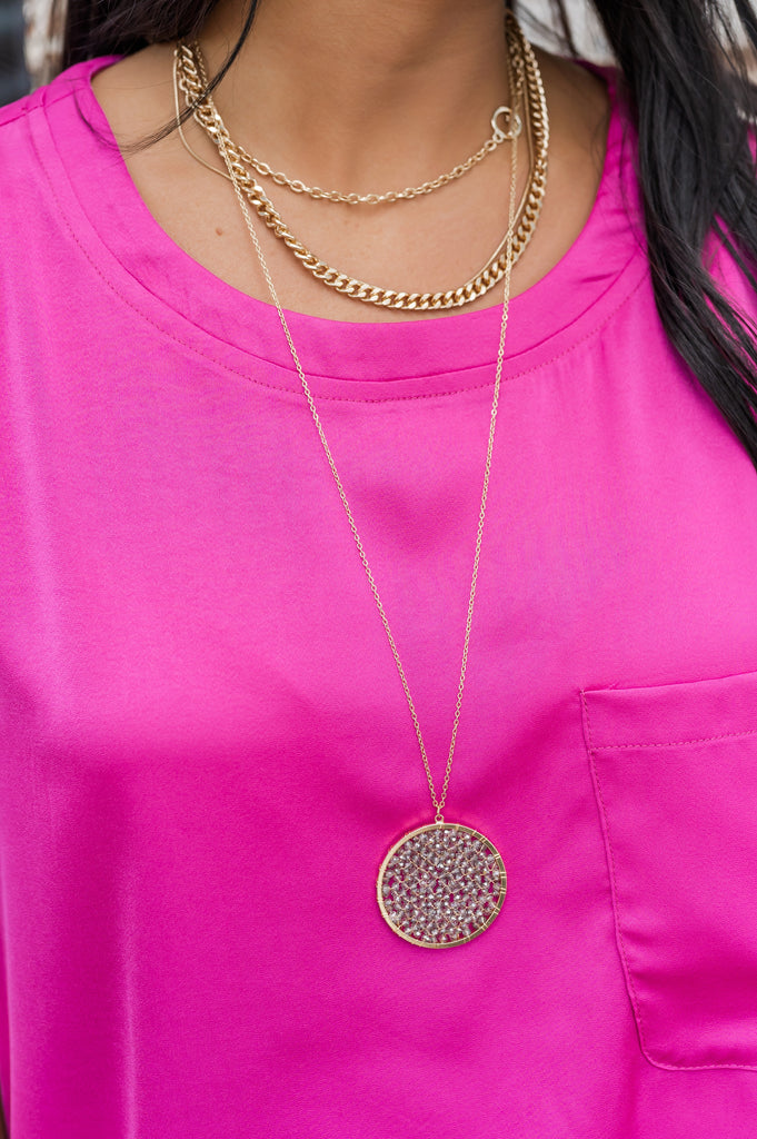 Glass Beaded Disc Pendant Necklace - BluePeppermint Boutique