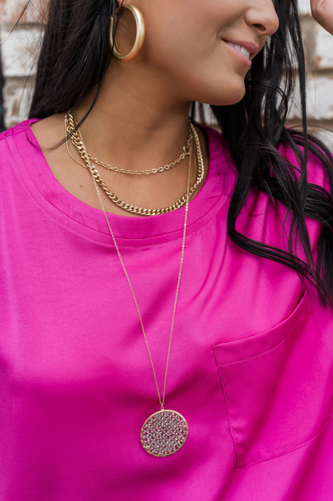 Glass Beaded Disc Pendant Necklace - BluePeppermint Boutique