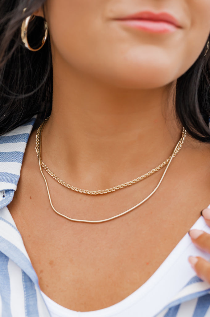 2 Layered Chain Necklace-Gold - BluePeppermint Boutique