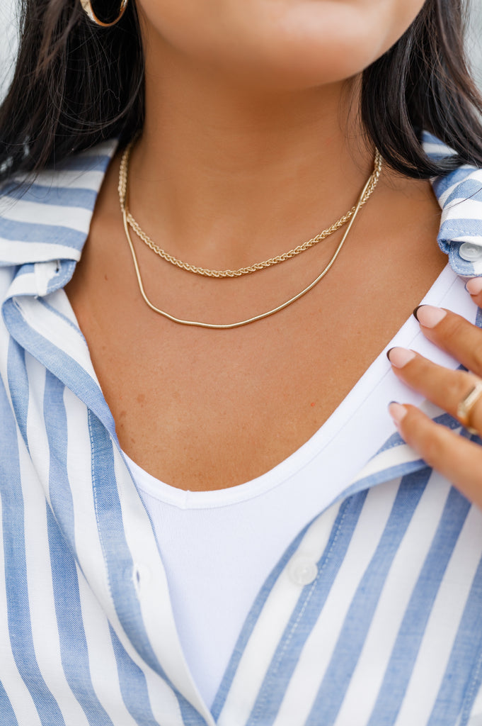 2 Layered Chain Necklace-Gold - BluePeppermint Boutique