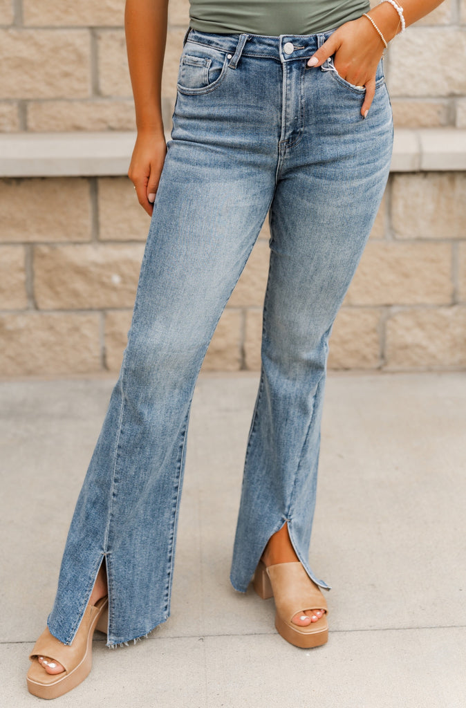 Twisted Sister Hem Flare Jeans - BluePeppermint Boutique