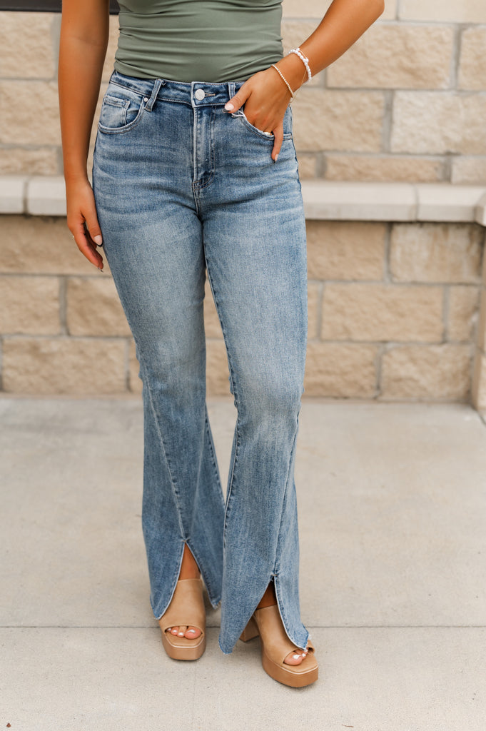 Twisted Sister Hem Flare Jeans - BluePeppermint Boutique