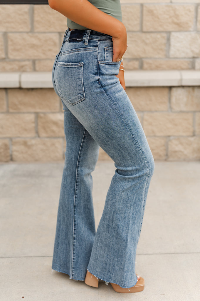 Twisted Sister Hem Flare Jeans - BluePeppermint Boutique
