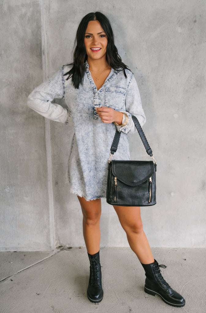 Katie Long Sleeve Washed Denim Shirt Dress - BluePeppermint Boutique