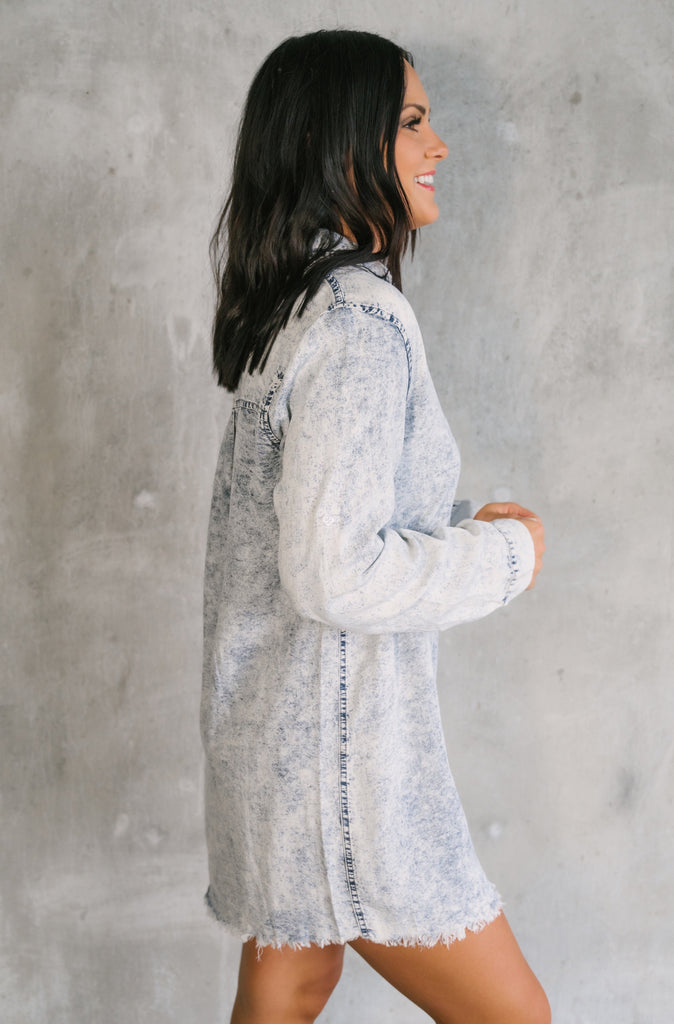 Katie Long Sleeve Washed Denim Shirt Dress - BluePeppermint Boutique