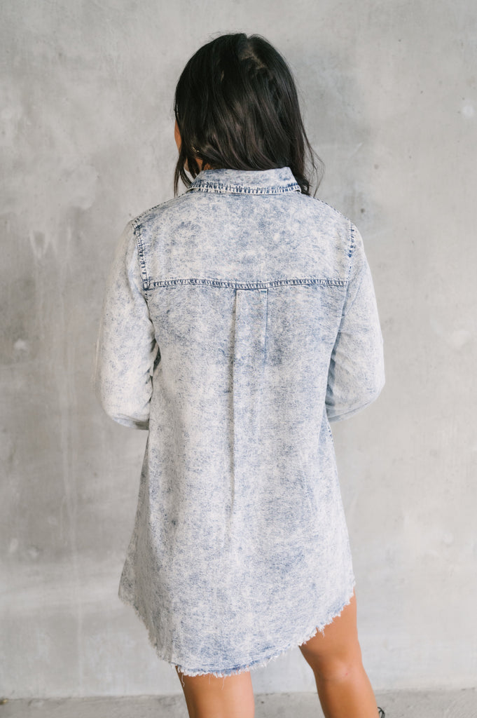 Katie Long Sleeve Washed Denim Shirt Dress - BluePeppermint Boutique