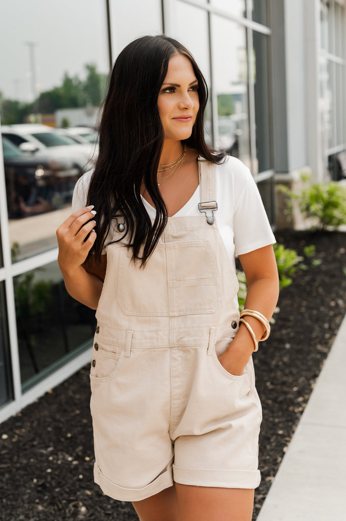 Olivia Denim Short Overalls - BluePeppermint Boutique