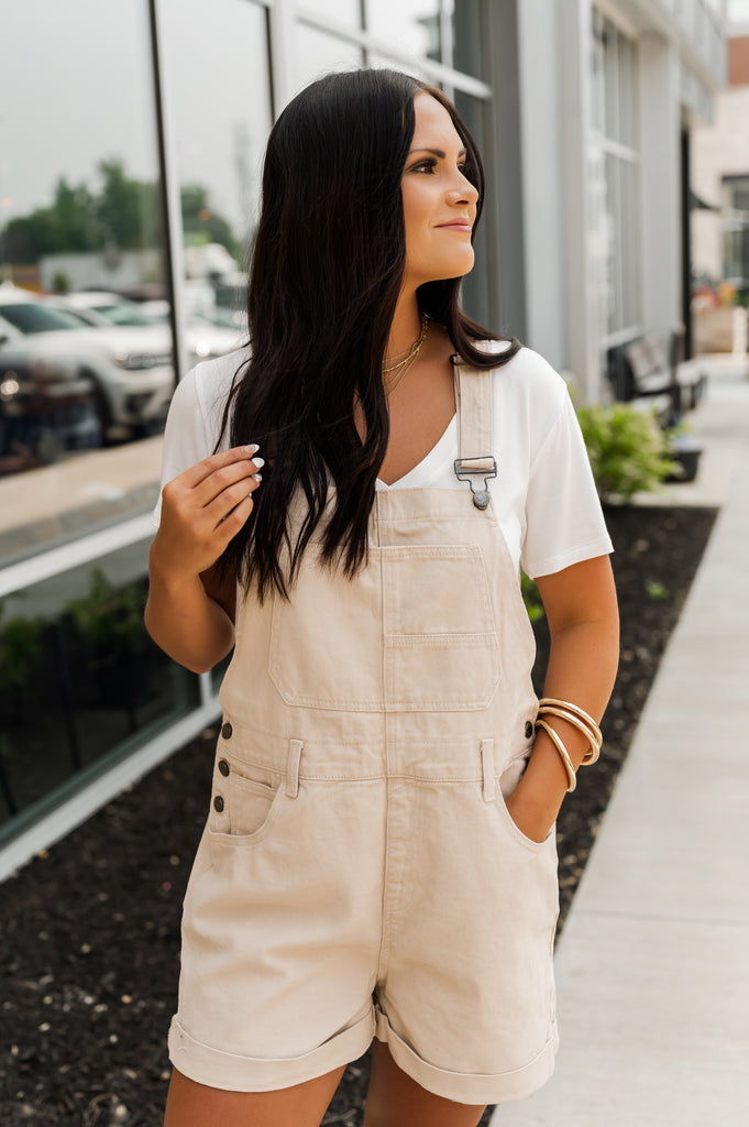 Olivia Denim Short Overalls - BluePeppermint Boutique