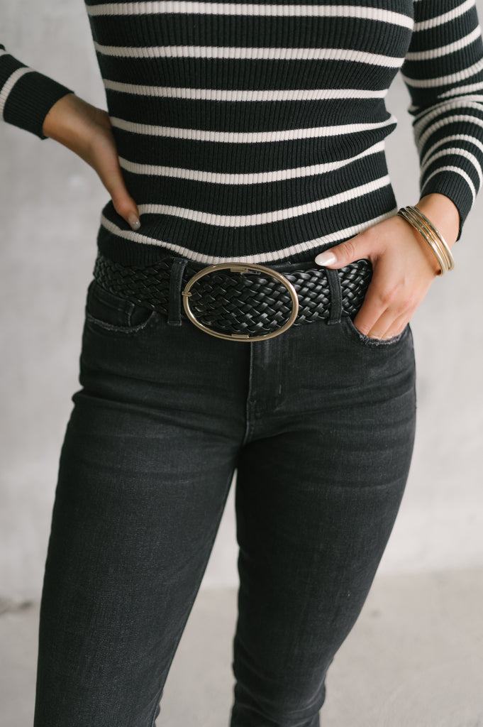 Wide Braided Oval Buckle Belt - BluePeppermint Boutique