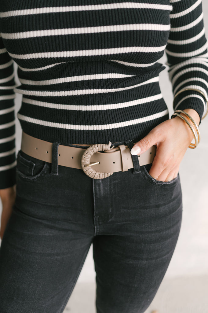 Weave Style Buckel Leather Belt - BluePeppermint Boutique