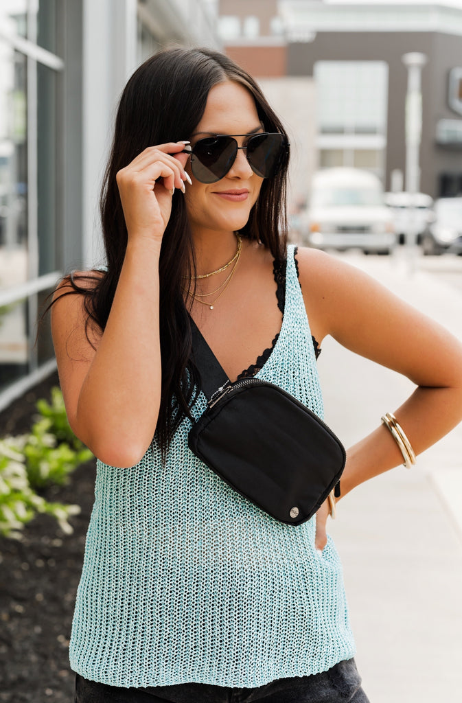 Nicole Weave Knit Tank Ice Blue - BluePeppermint Boutique