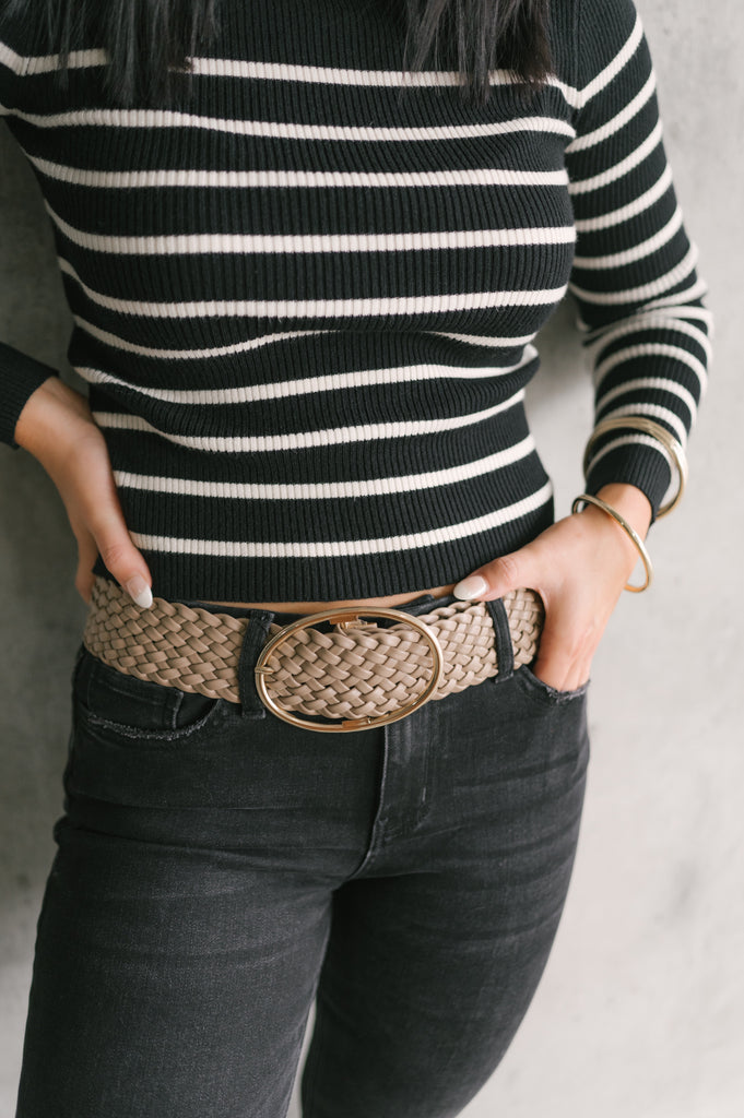 Wide Braided Oval Buckle Belt - BluePeppermint Boutique