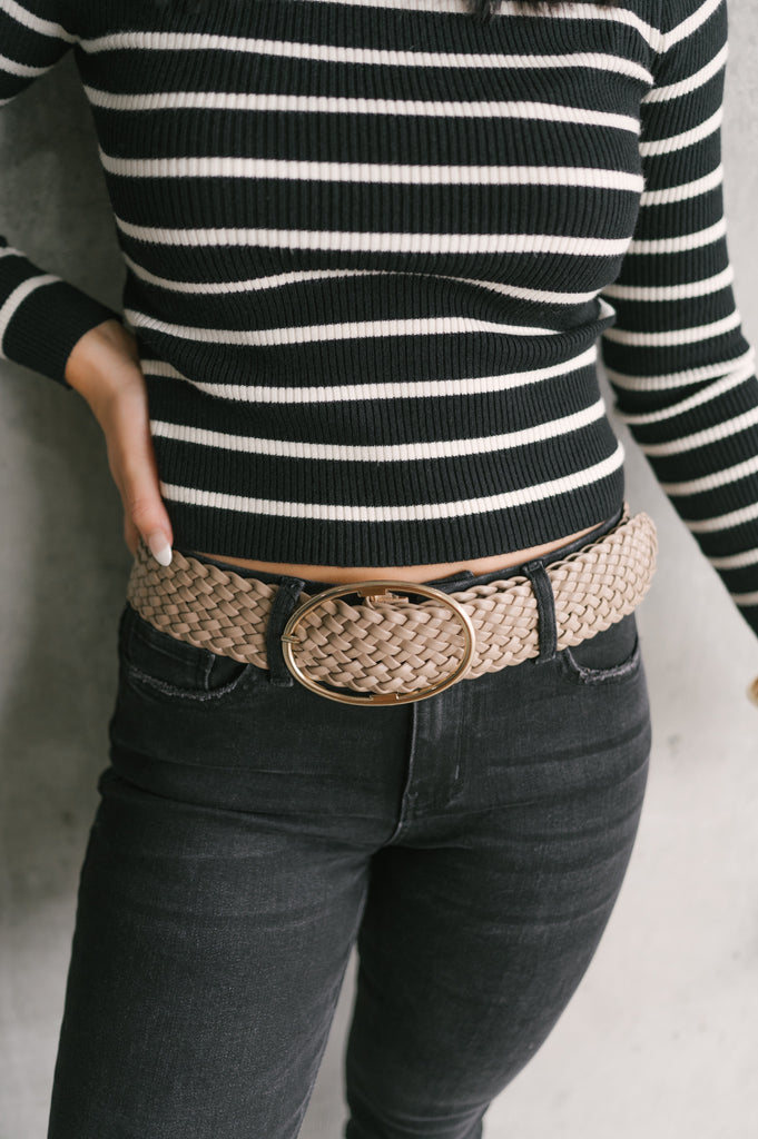 Wide Braided Oval Buckle Belt - BluePeppermint Boutique