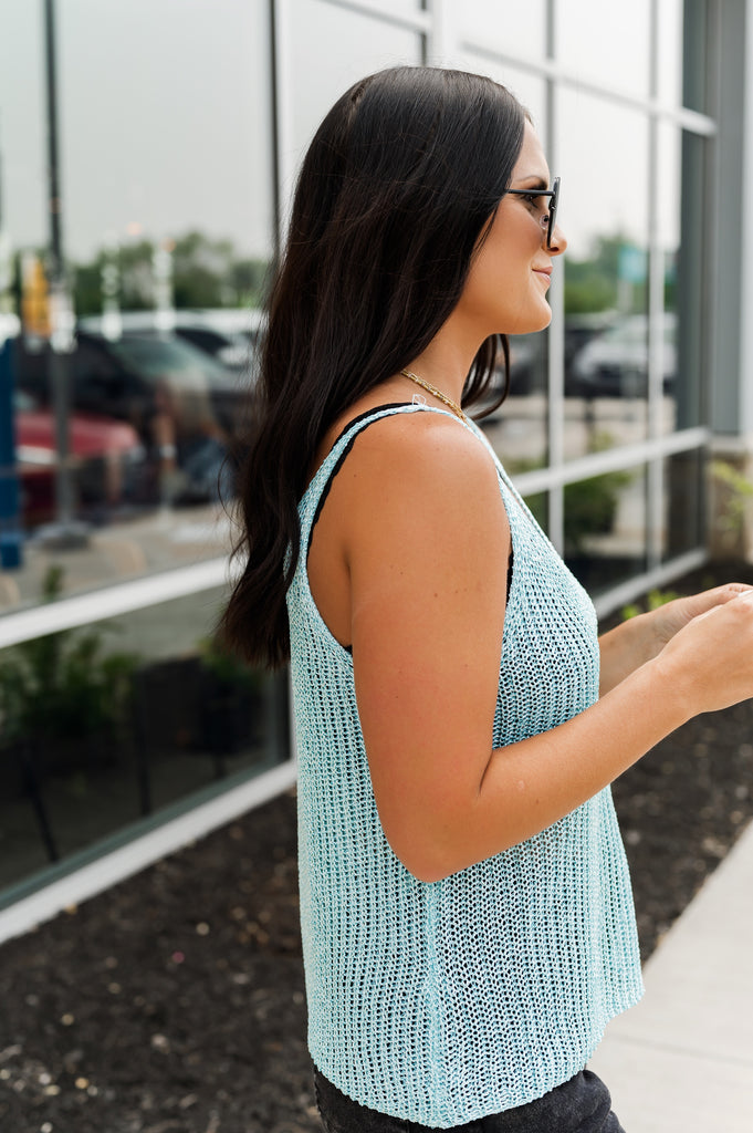 Nicole Weave Knit Tank Ice Blue - BluePeppermint Boutique