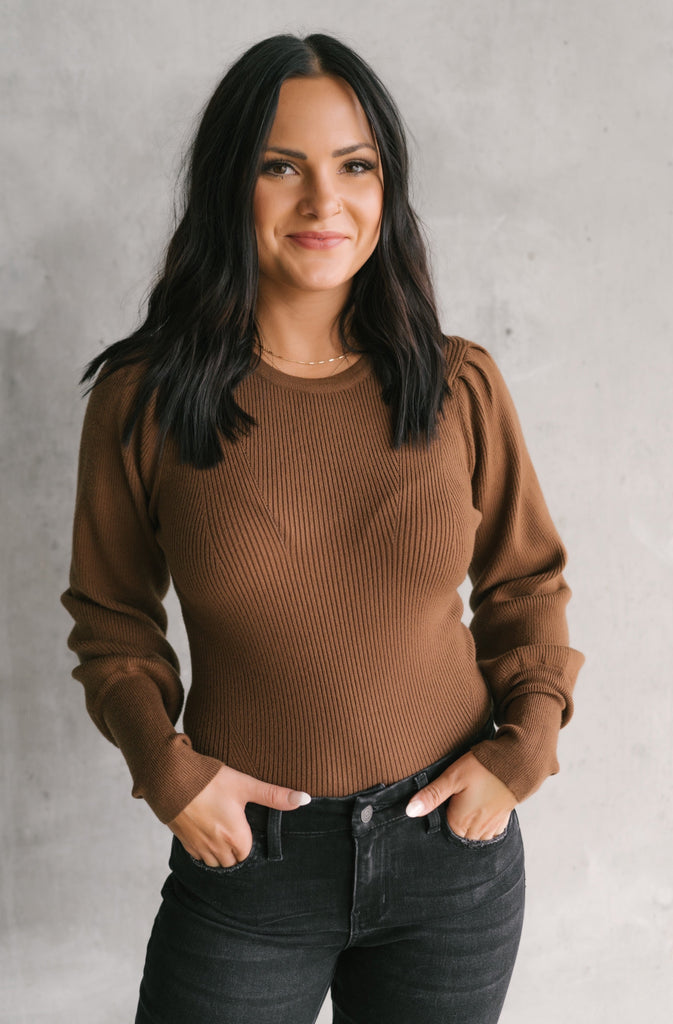 Bishop Sleeve Rib Knit Sweater - BluePeppermint Boutique