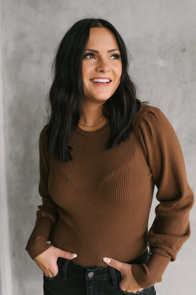 Bishop Sleeve Rib Knit Sweater - BluePeppermint Boutique