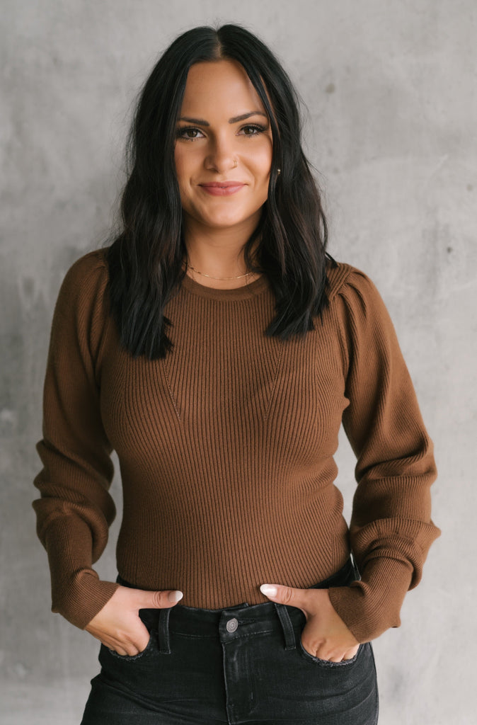 Bishop Sleeve Rib Knit Sweater - BluePeppermint Boutique