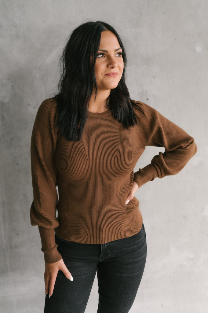 Bishop Sleeve Rib Knit Sweater - BluePeppermint Boutique