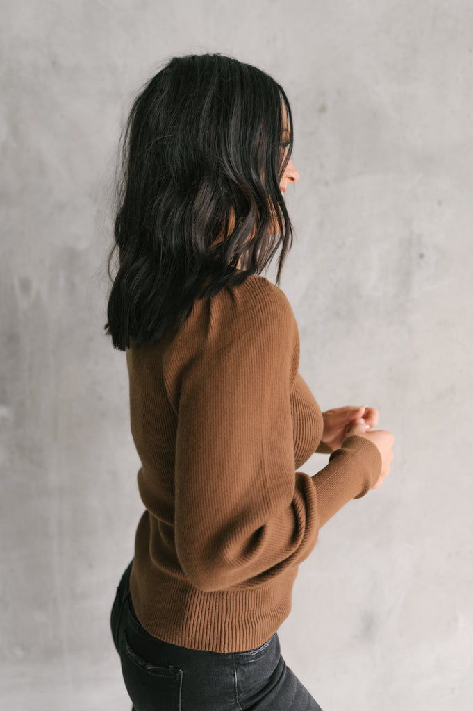 Bishop Sleeve Rib Knit Sweater - BluePeppermint Boutique