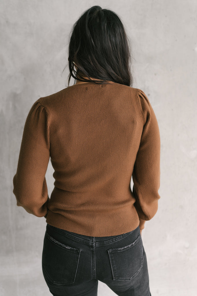 Bishop Sleeve Rib Knit Sweater - BluePeppermint Boutique