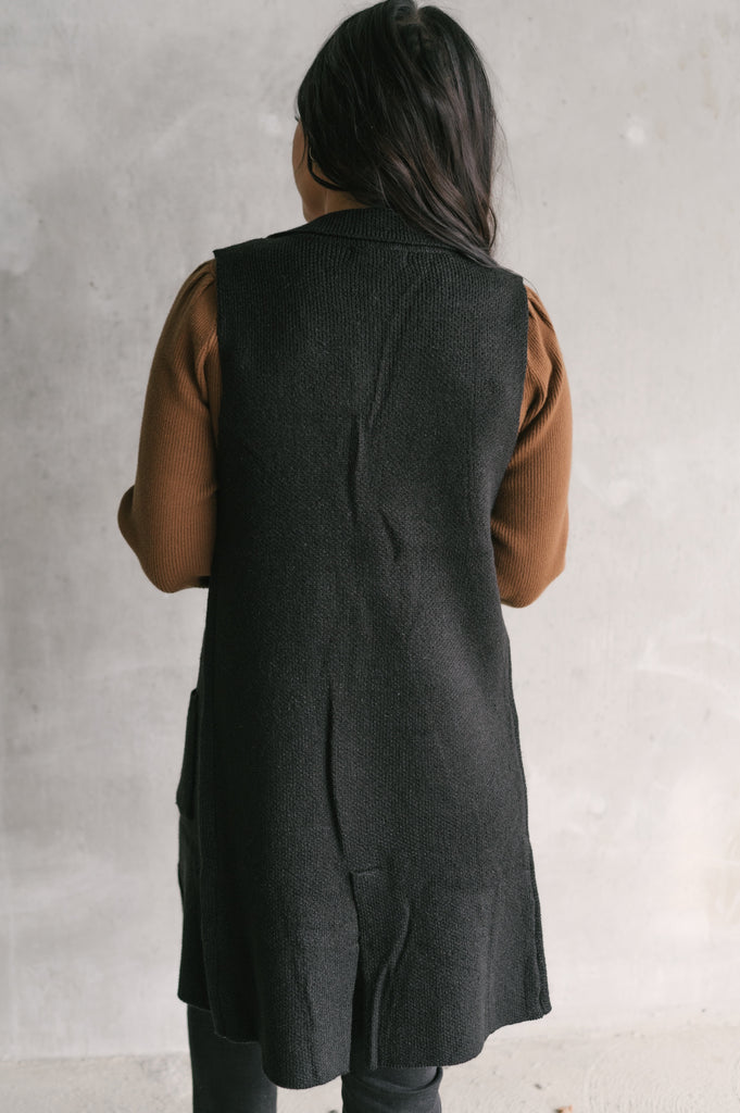 Sheila Duster Sleeveless Vest-Black - BluePeppermint Boutique