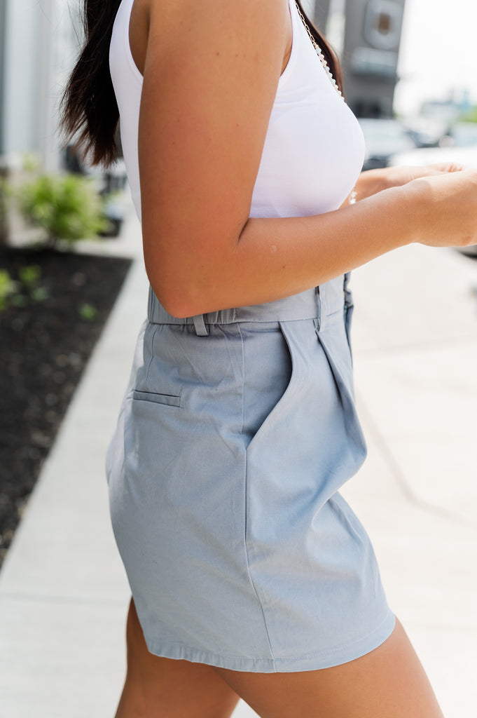 Cayson Tailored Shorts Blue Grey - BluePeppermint Boutique