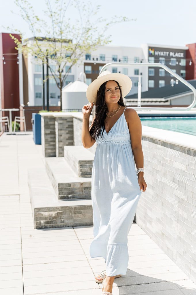 Gigi Woven Solid Maxi Dress Blue - BluePeppermint Boutique