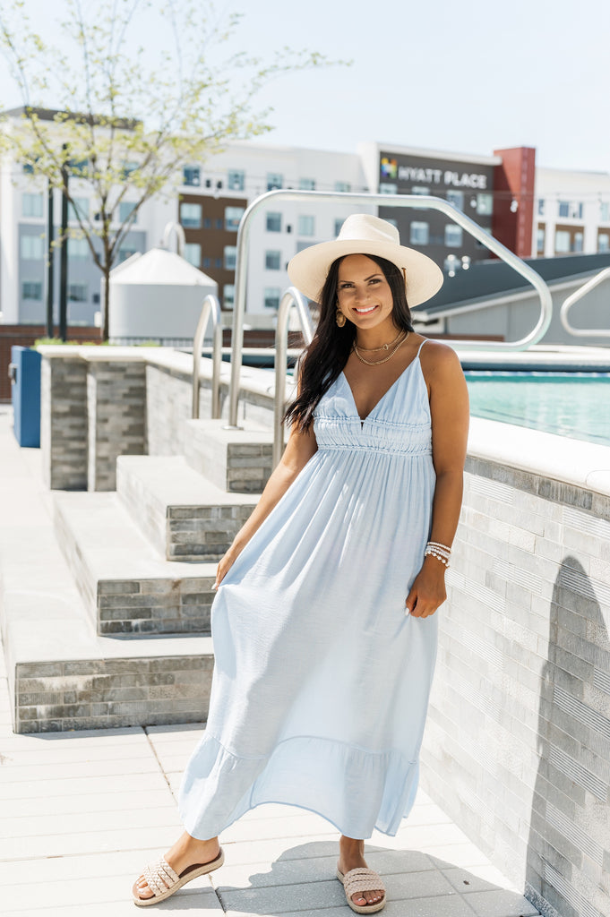Gigi Woven Solid Maxi Dress Blue - BluePeppermint Boutique