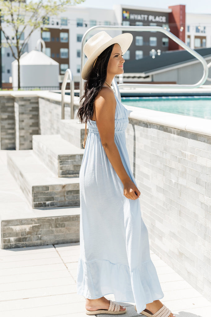 Gigi Woven Solid Maxi Dress Blue - BluePeppermint Boutique