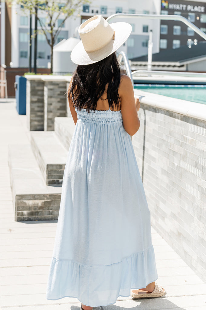Gigi Woven Solid Maxi Dress Blue - BluePeppermint Boutique