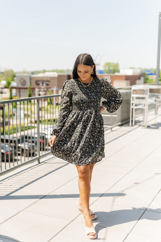 All Around Floral Mini Dress Black - BluePeppermint Boutique