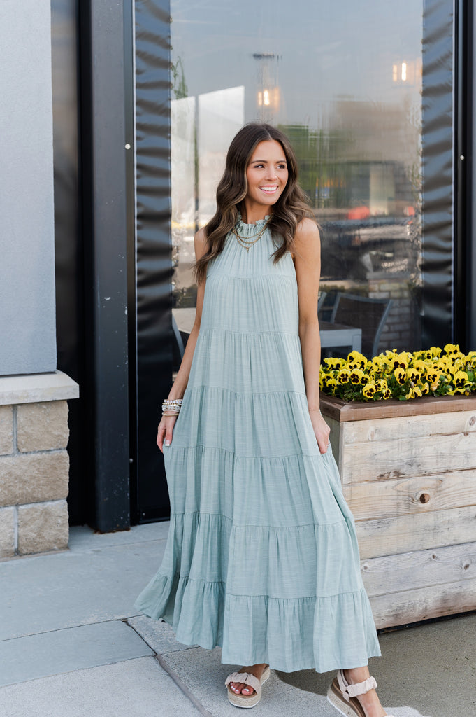 Katherine Halter Tiered Maxi Dress Seafoam - BluePeppermint Boutique