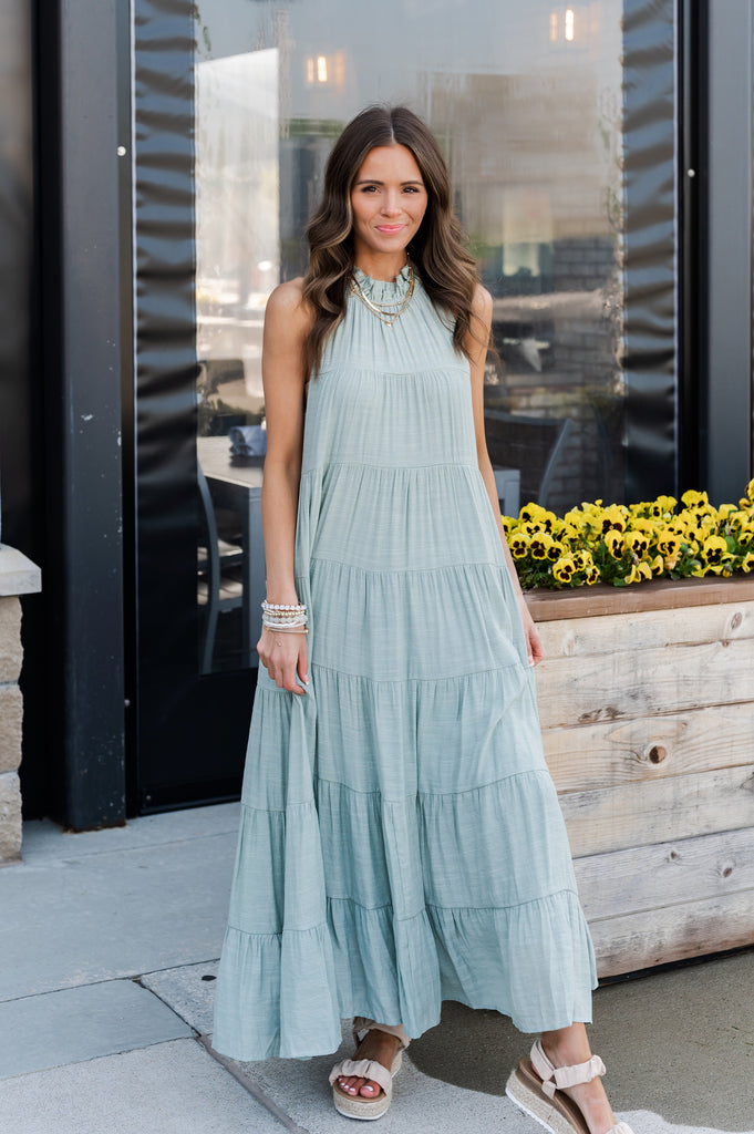 Katherine Halter Tiered Maxi Dress Seafoam - BluePeppermint Boutique