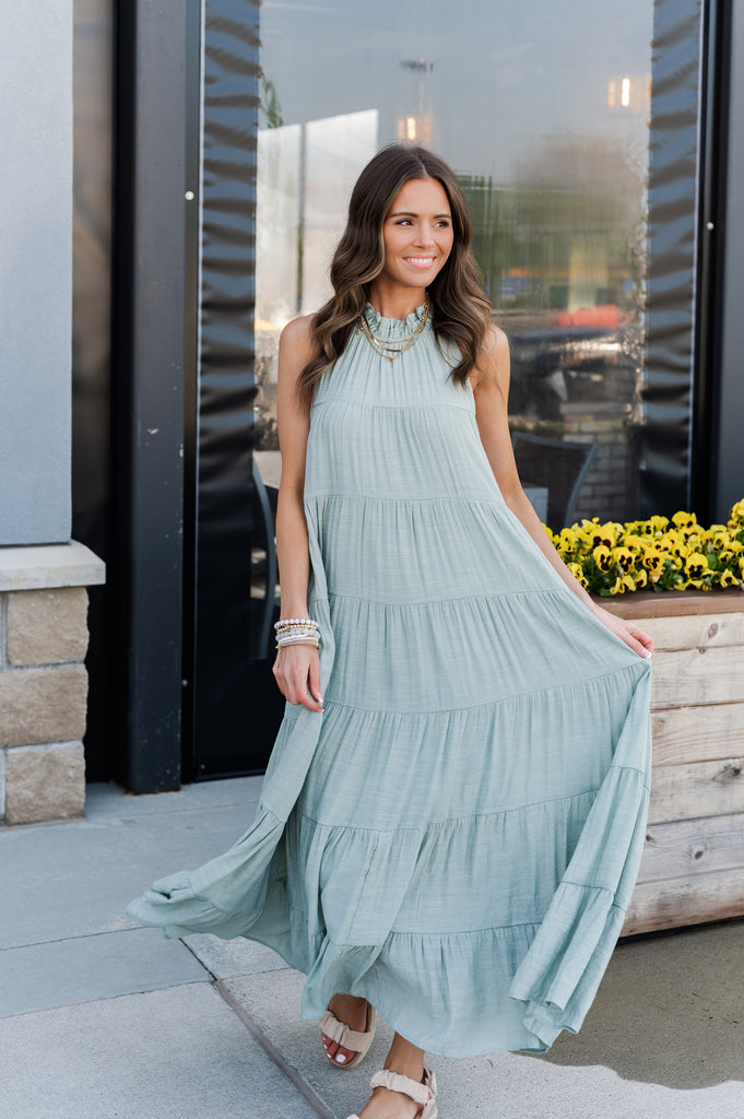 Katherine Halter Tiered Maxi Dress Seafoam - BluePeppermint Boutique