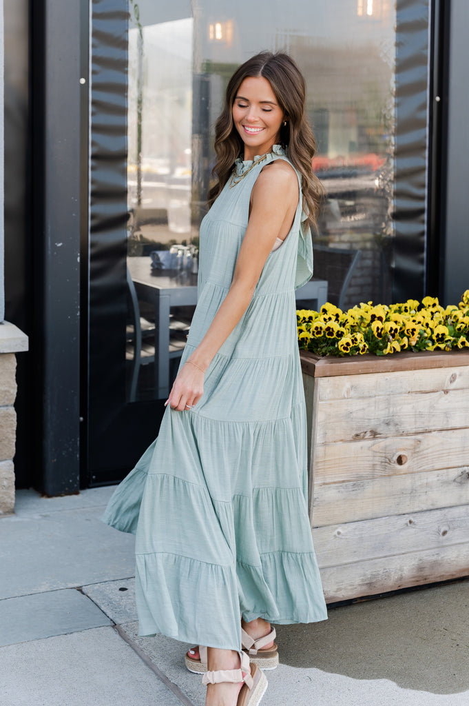 Katherine Halter Tiered Maxi Dress Seafoam - BluePeppermint Boutique