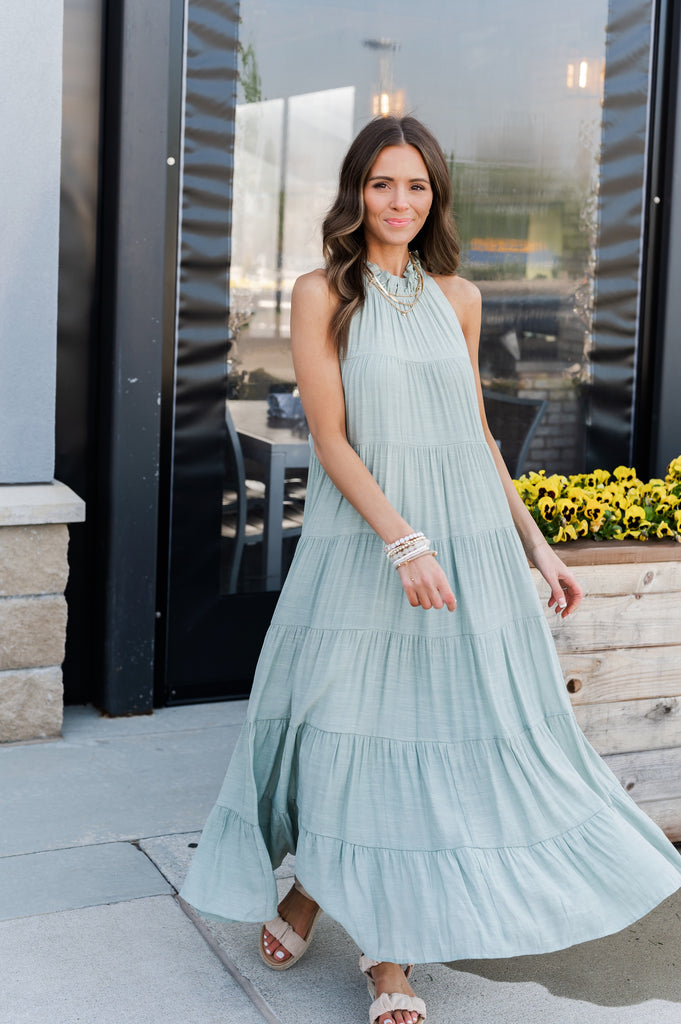 Katherine Halter Tiered Maxi Dress Seafoam - BluePeppermint Boutique